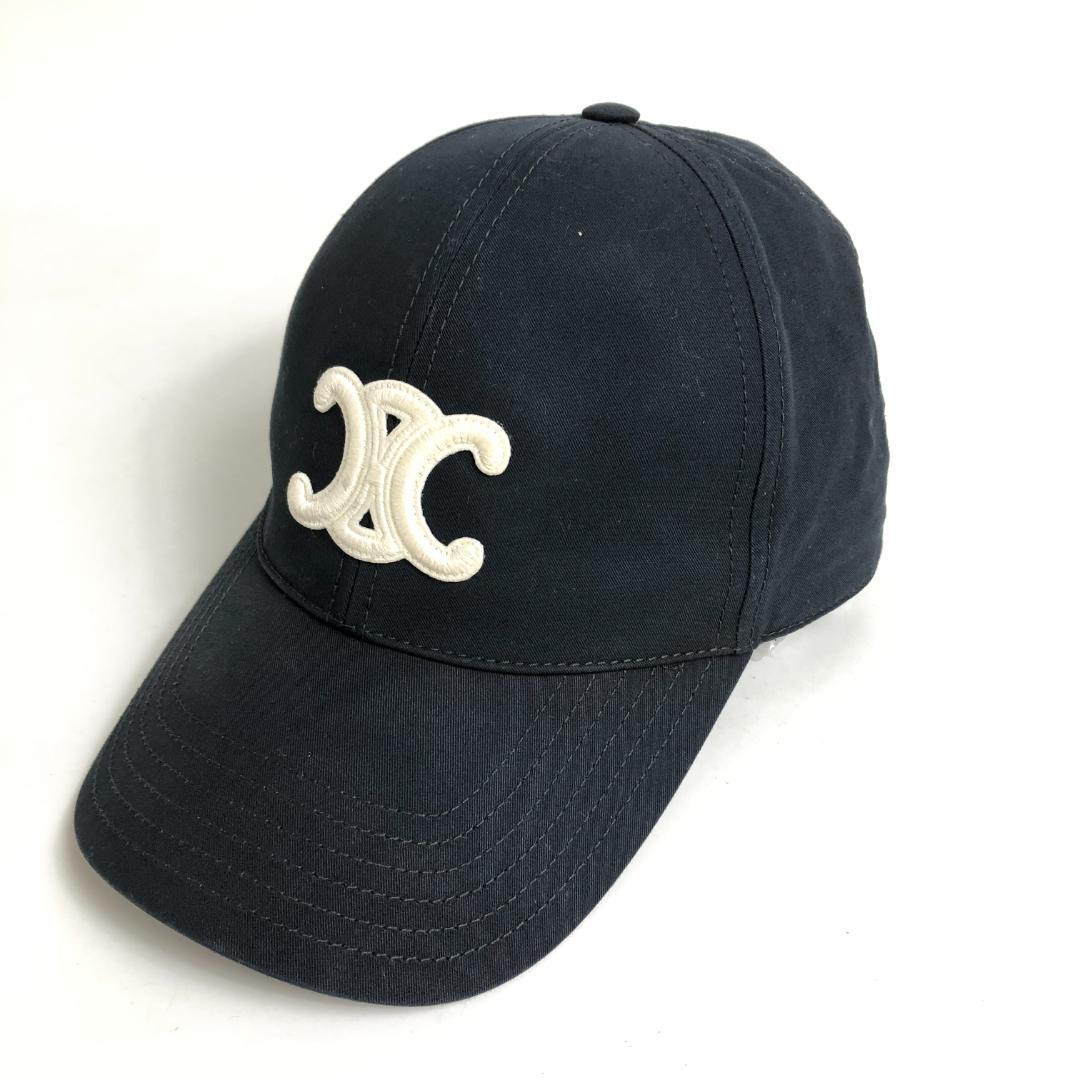 8F043/セリーヌ/トリオンフ ベースボールキャップ/帽子/ブラック/黒