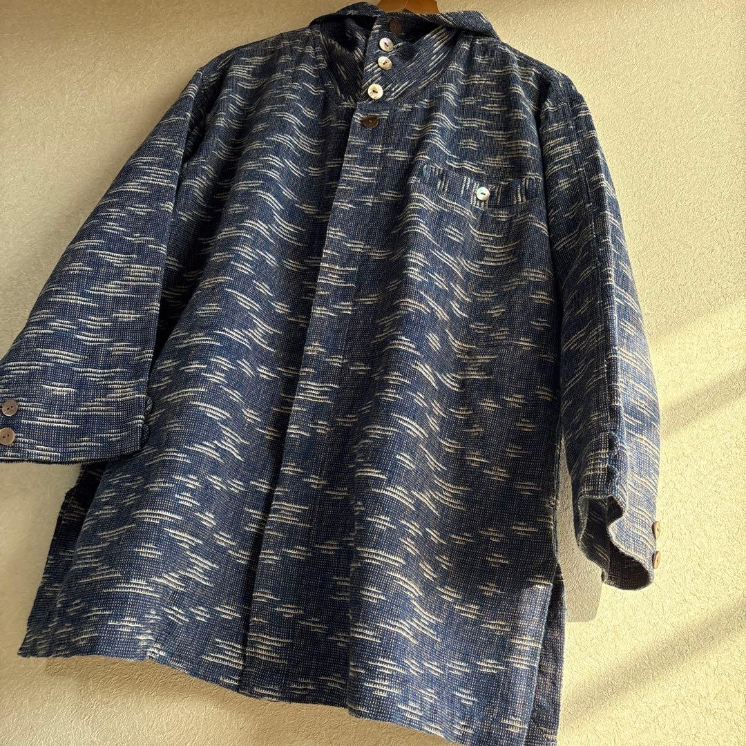 うさとの服  usaato ヘンプコットン 紫絣 フード付コート新品タグ付