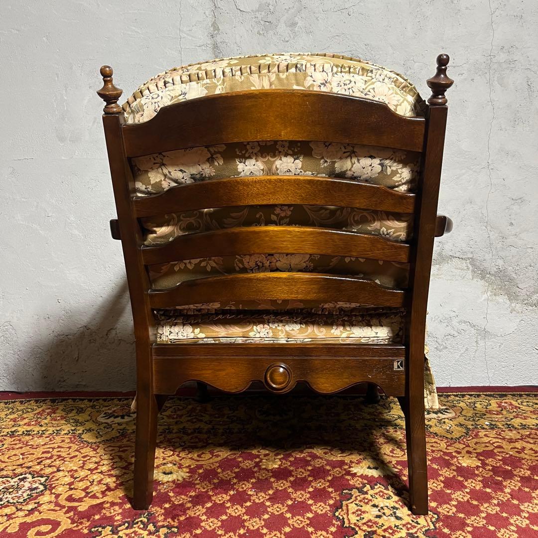 【キツツキ】ラウンジチェア 1人掛け 花柄クッション付き ヴィンテージ ソファ⓵